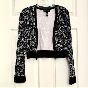 Inc. International Concepts Black & White Lace Floral Cardigan Sweater Shrug, XS